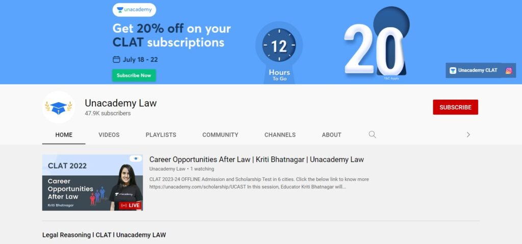 Unacademy Law youtube channel